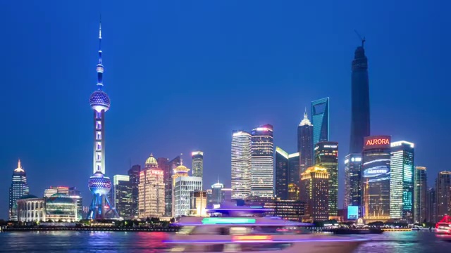 上海陆家嘴金融区城市建筑日转夜延时摄影视频素材