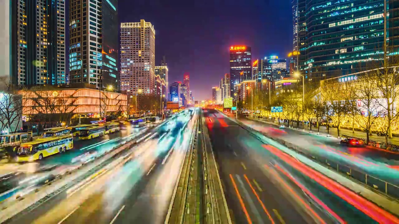 北京节日CBD国贸桥夜景车流延时视频素材