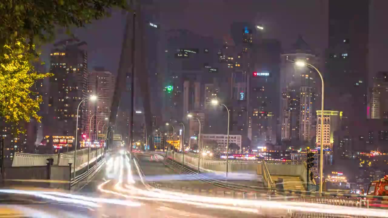 4K重庆千厮门大桥夜景交通车流延时视频下载