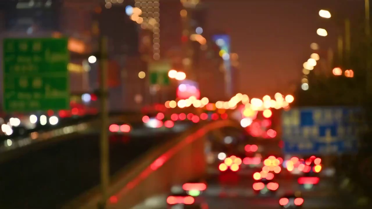 北京国贸CBD城市夜景车流变焦模糊镜头视频下载