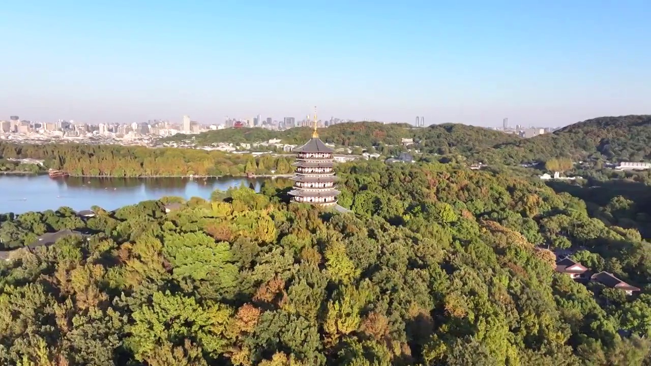 杭州西湖 雷峰塔 城市地标建筑视频下载