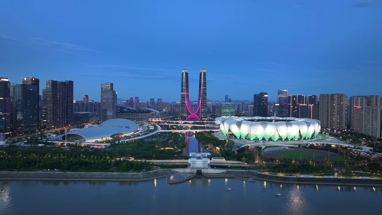 杭州奥体中心 体育馆 夜景视频素材