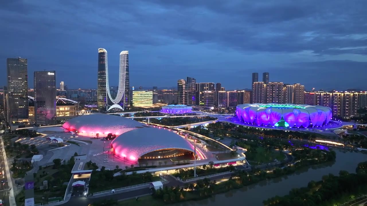 杭州奥体 城市夜景视频下载