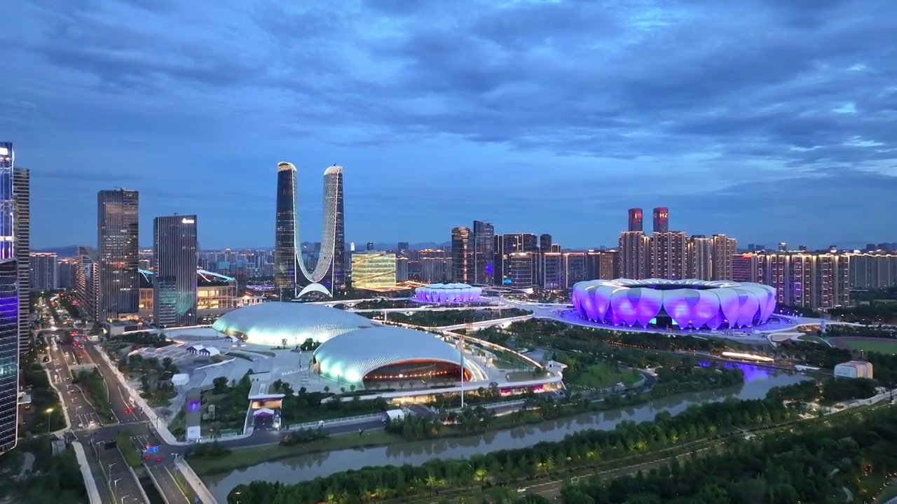 杭州奥体中心  夜景视频素材