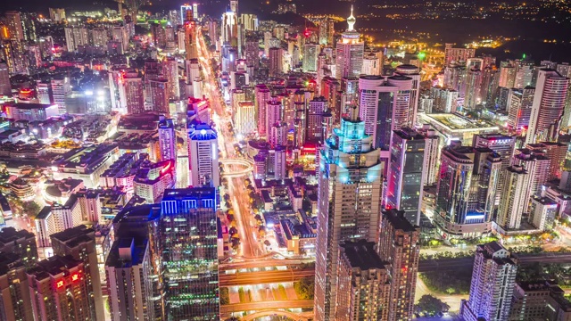 深圳地王大厦鸟瞰深圳城市夜景视频素材