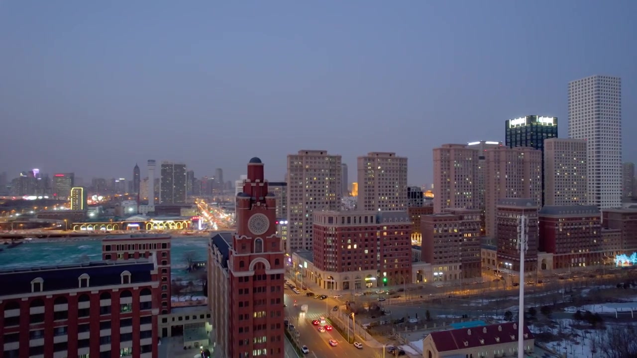 天津新八大里CBD城市商务中心城市建筑夜景航拍视频素材