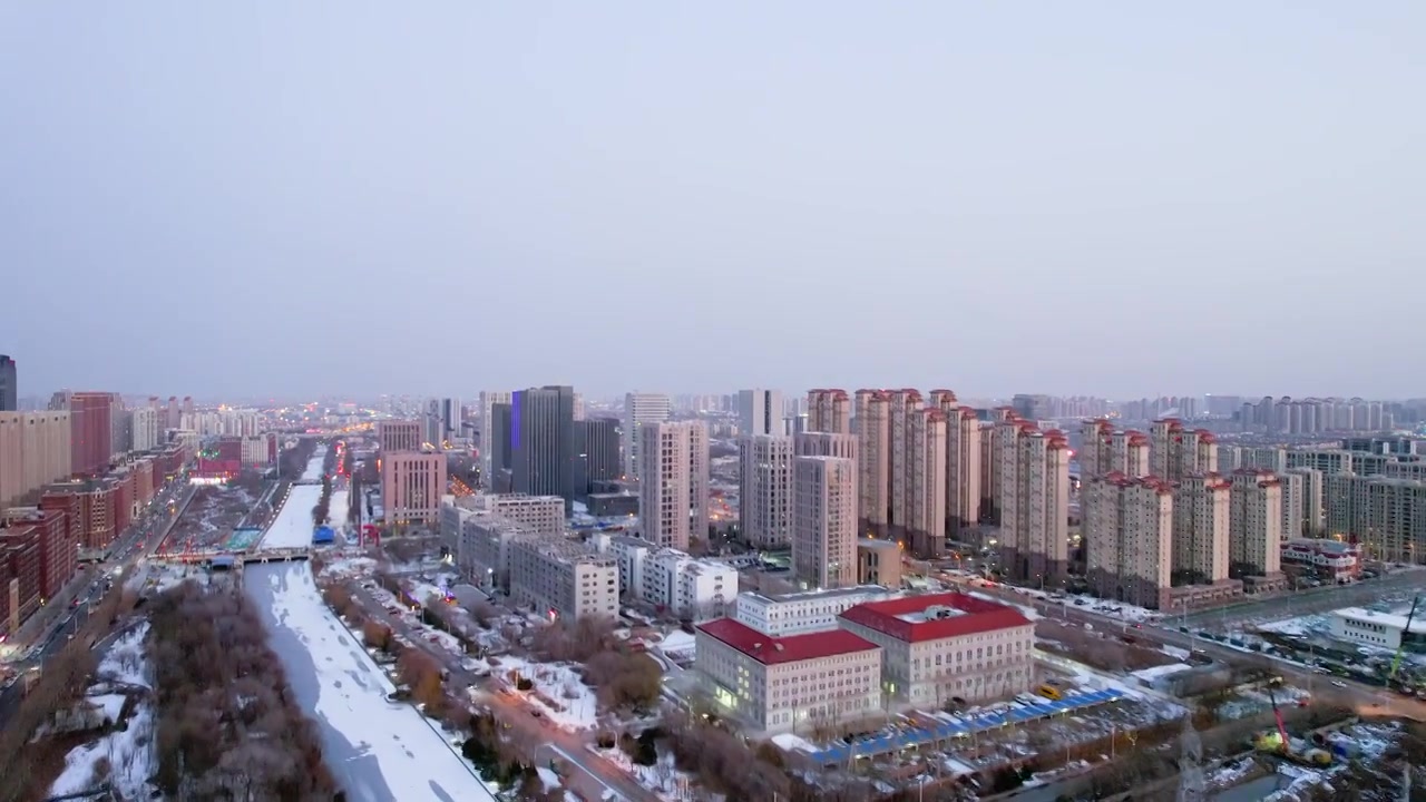 天津新八大里CBD城市商务中心城市建筑夜景航拍视频素材