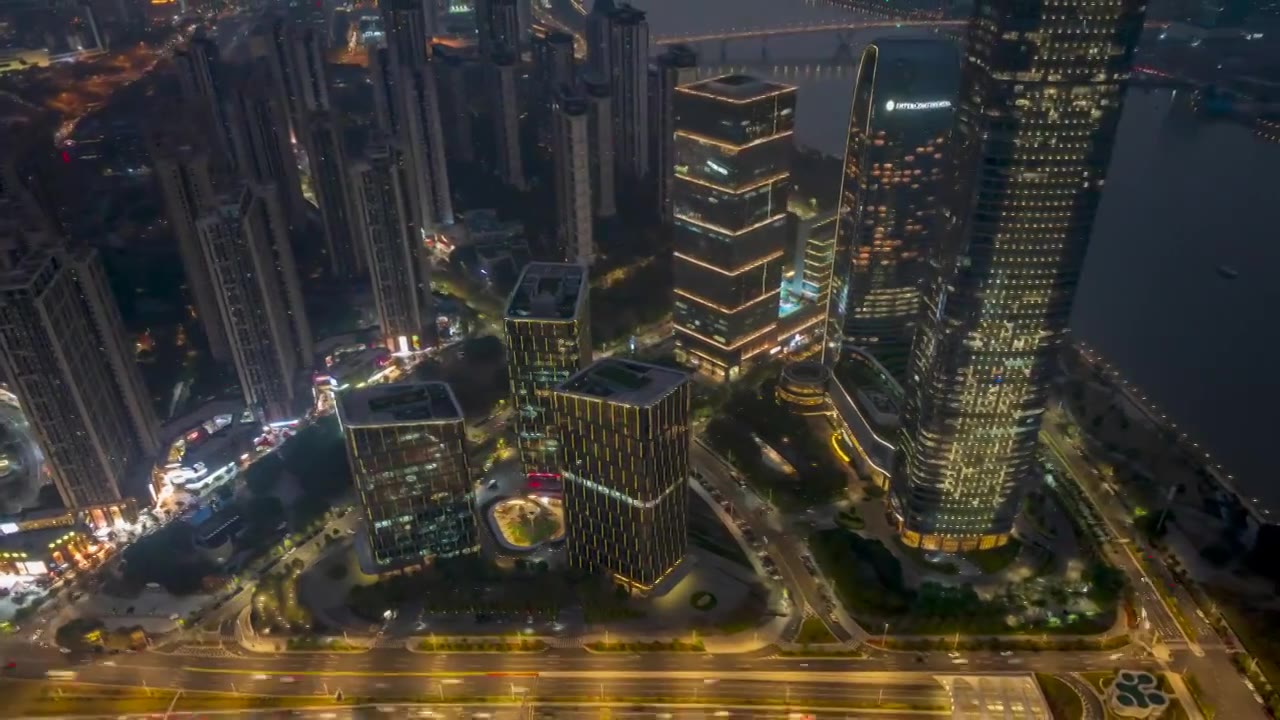 延时航拍广州的琶洲冬季城市黄昏景色视频素材