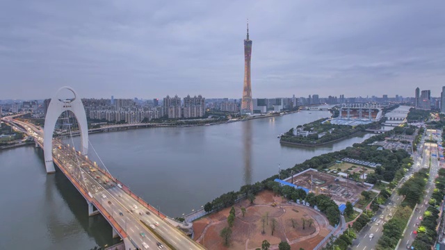 夜幕降临的广州塔猎德桥海心沙视频下载