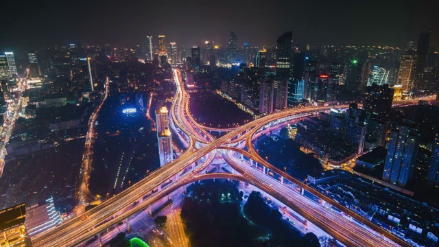 日转夜 固定镜头 上海延安高架桥夜景延时摄影视频下载