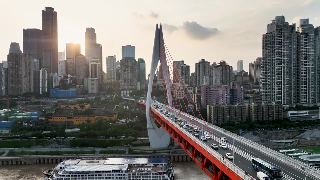 重庆东水门长江大桥航拍视频下载