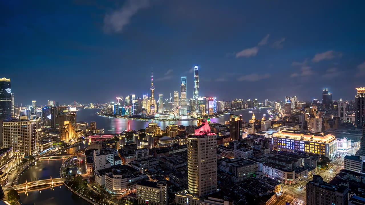 上海浦东城市天际线夜景视频素材