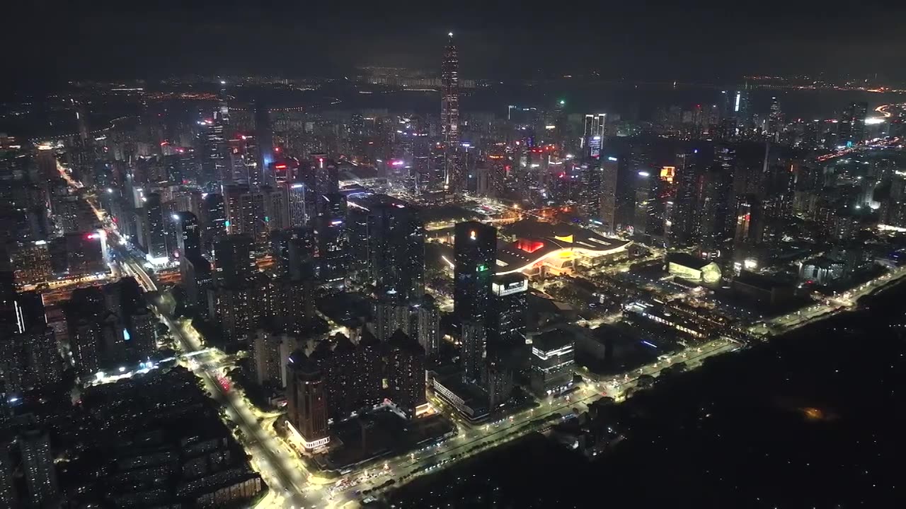航拍深圳福田城市建筑夜景视频素材
