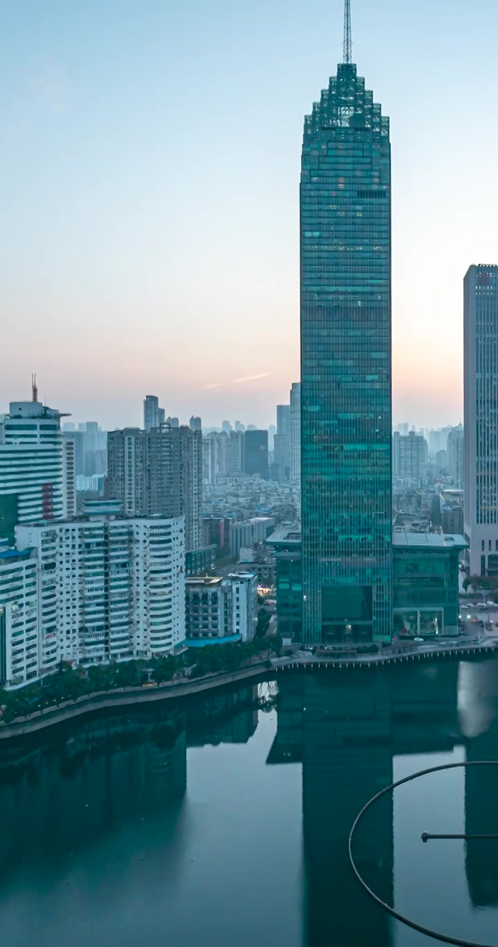 武汉西北湖CBD建筑群城市天际线日转夜延时视频素材
