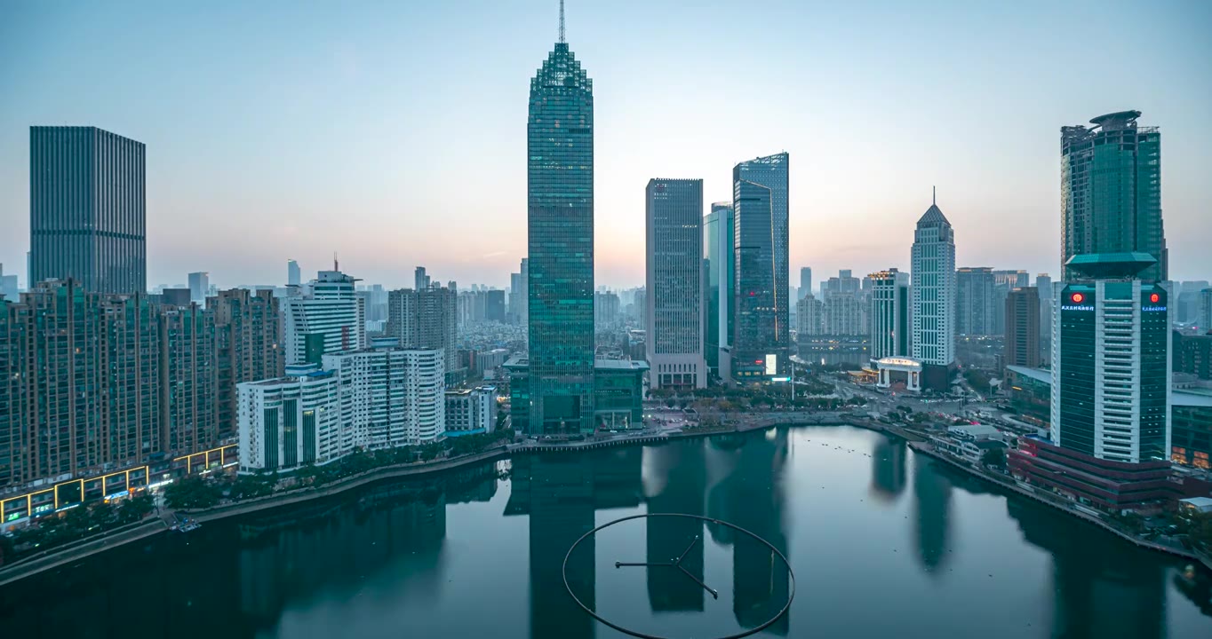 武汉西北湖CBD建筑群城市天际线日转夜延时视频素材