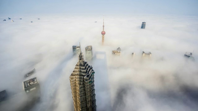 上海城市风光平流雾延时视频下载