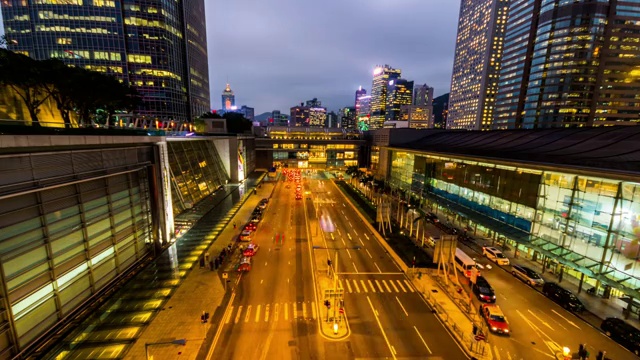 中国香港中环交通枢纽夜景视频下载
