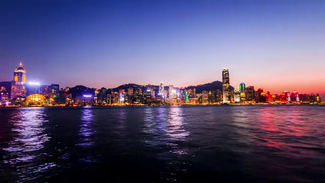 中国香港维多利亚港夜景视频下载