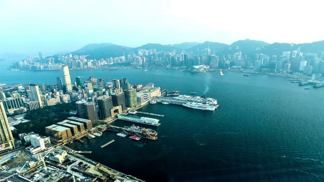 俯瞰中国香港维多利亚港视频下载