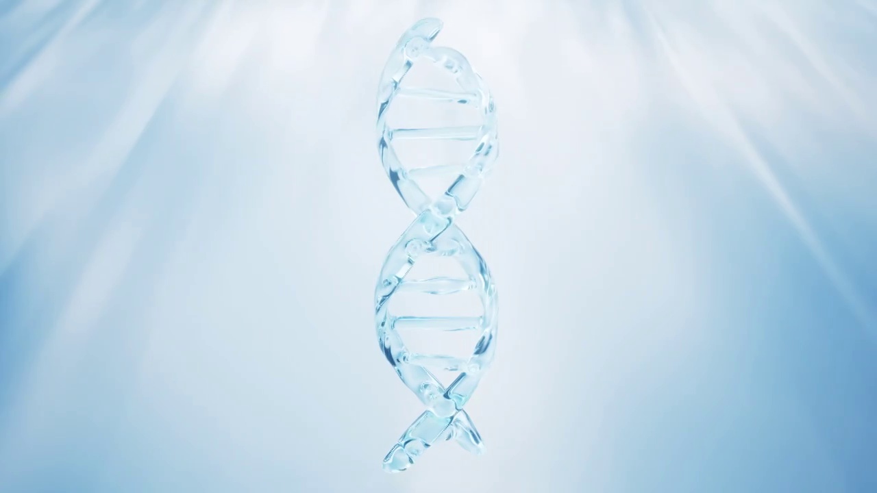 生物科技概念透明DNA与蓝色背景3D渲染视频素材