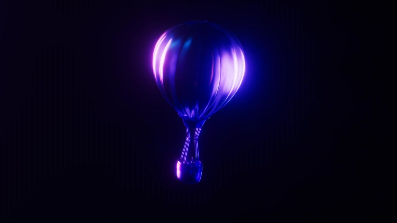热气球与霓虹灯光效果循环动画3D渲染视频素材