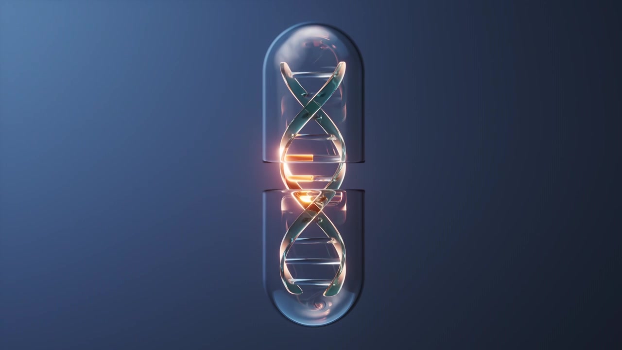 医药药物胶囊与DNA生物科技3D渲染视频下载