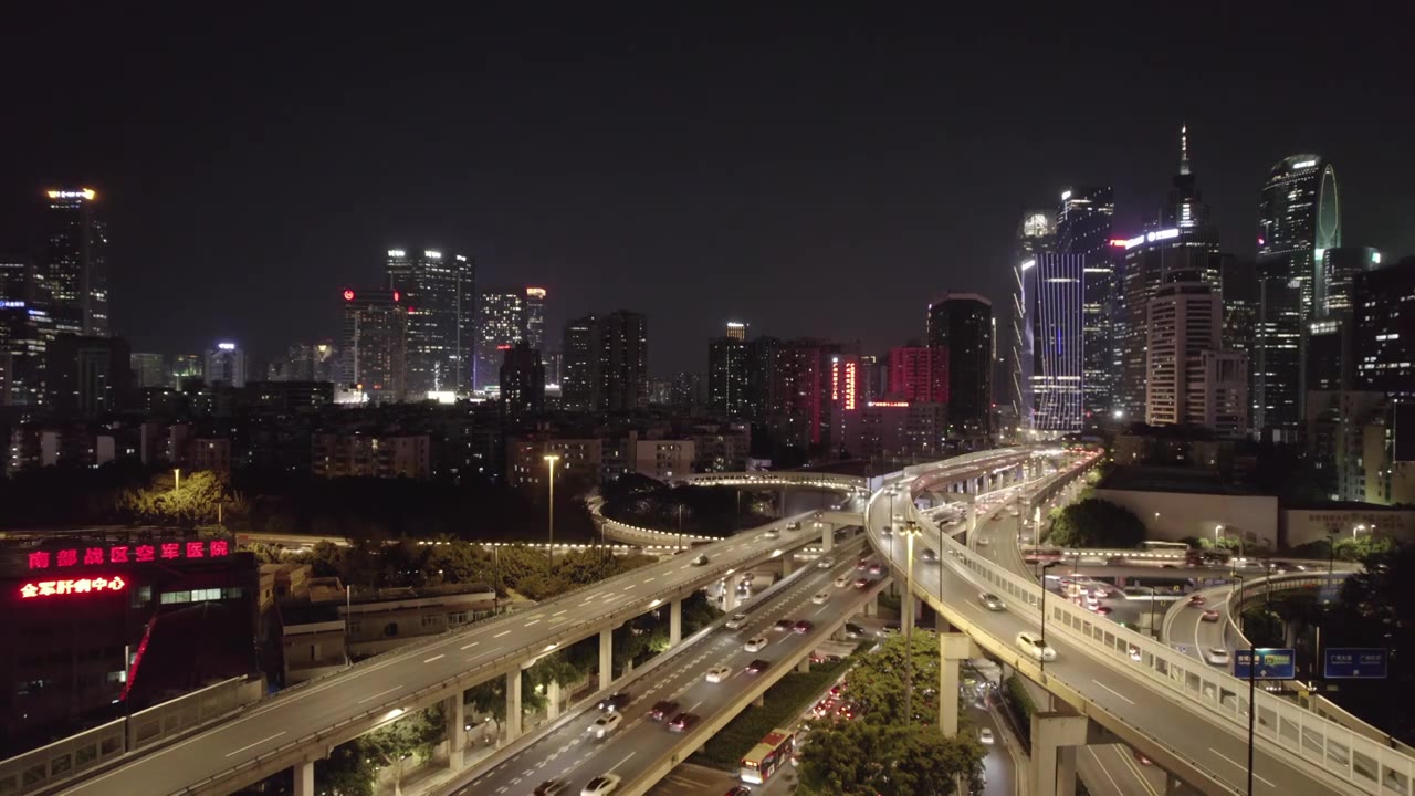 4K 航拍广州中山城市立交桥夜景视频素材
