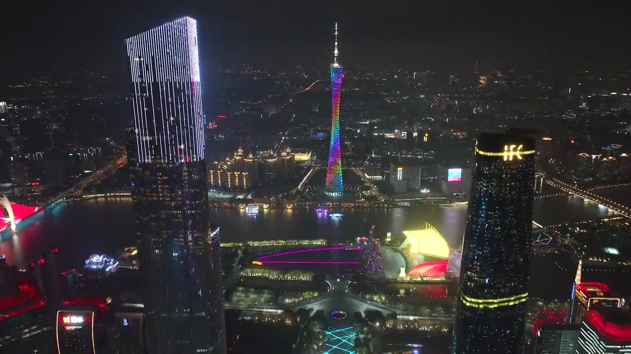 航拍广州珠江新城中轴线城市夜景视频下载