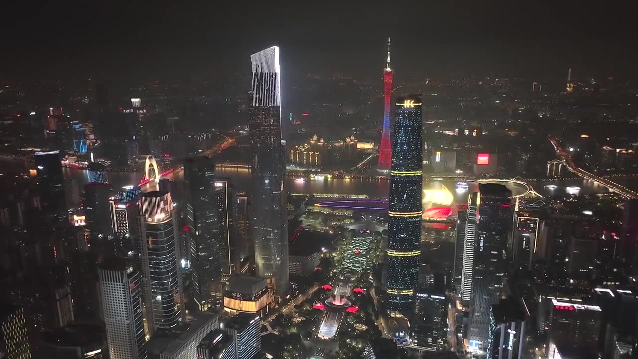 航拍广州珠江新城中轴线城市夜景视频下载
