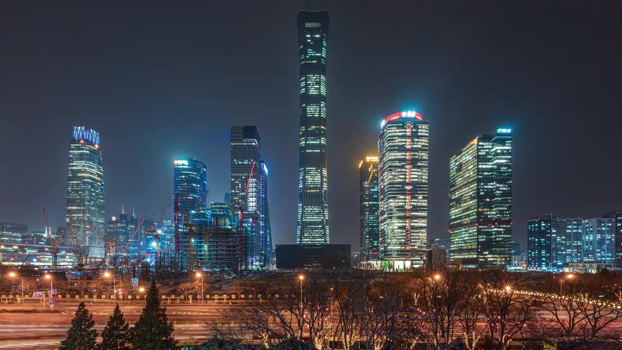 中国北京中国尊国贸CBD夜景延时视频下载