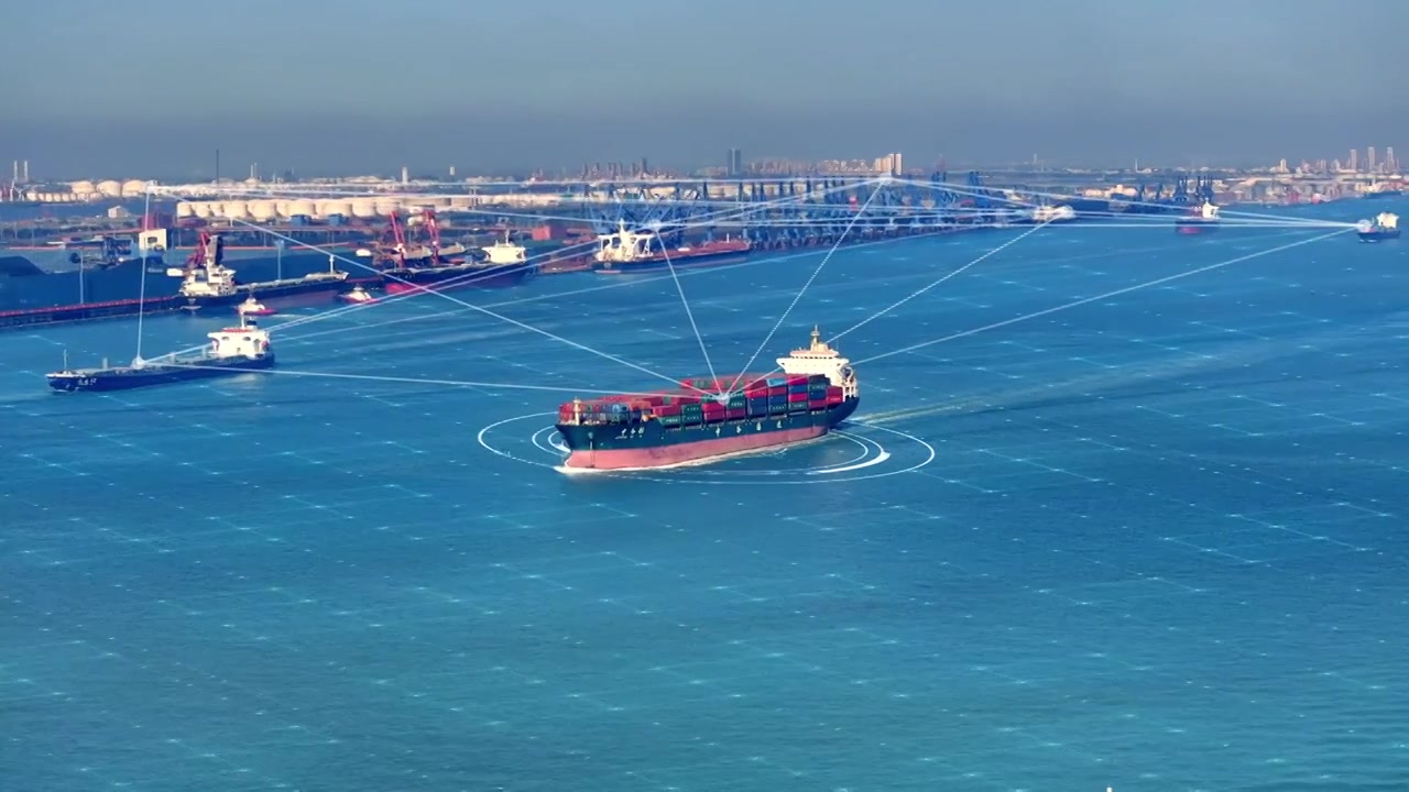 天津港轮船贸易进出口科技视频下载