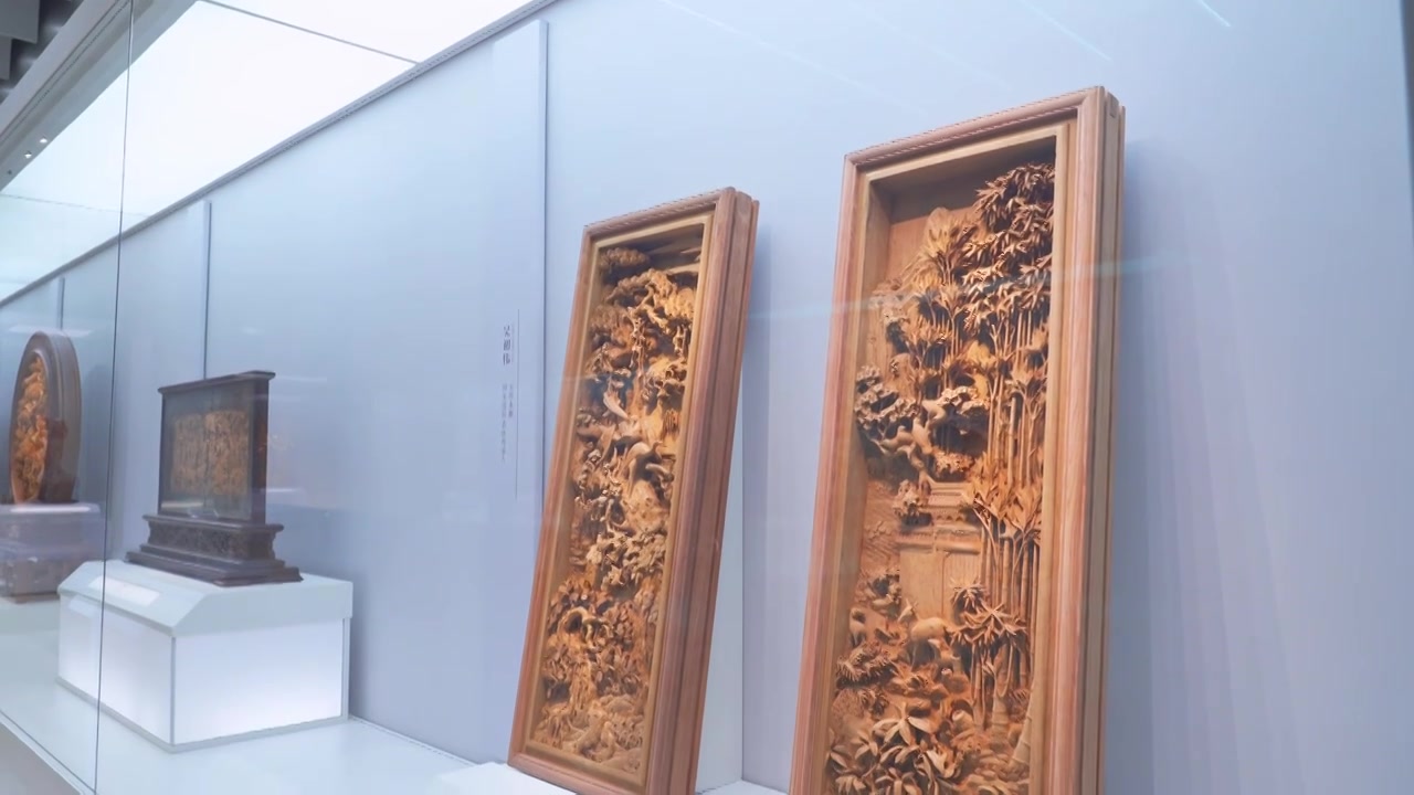 杭州之江文化中心浙江非物质文化遗产馆东阳木雕视频素材