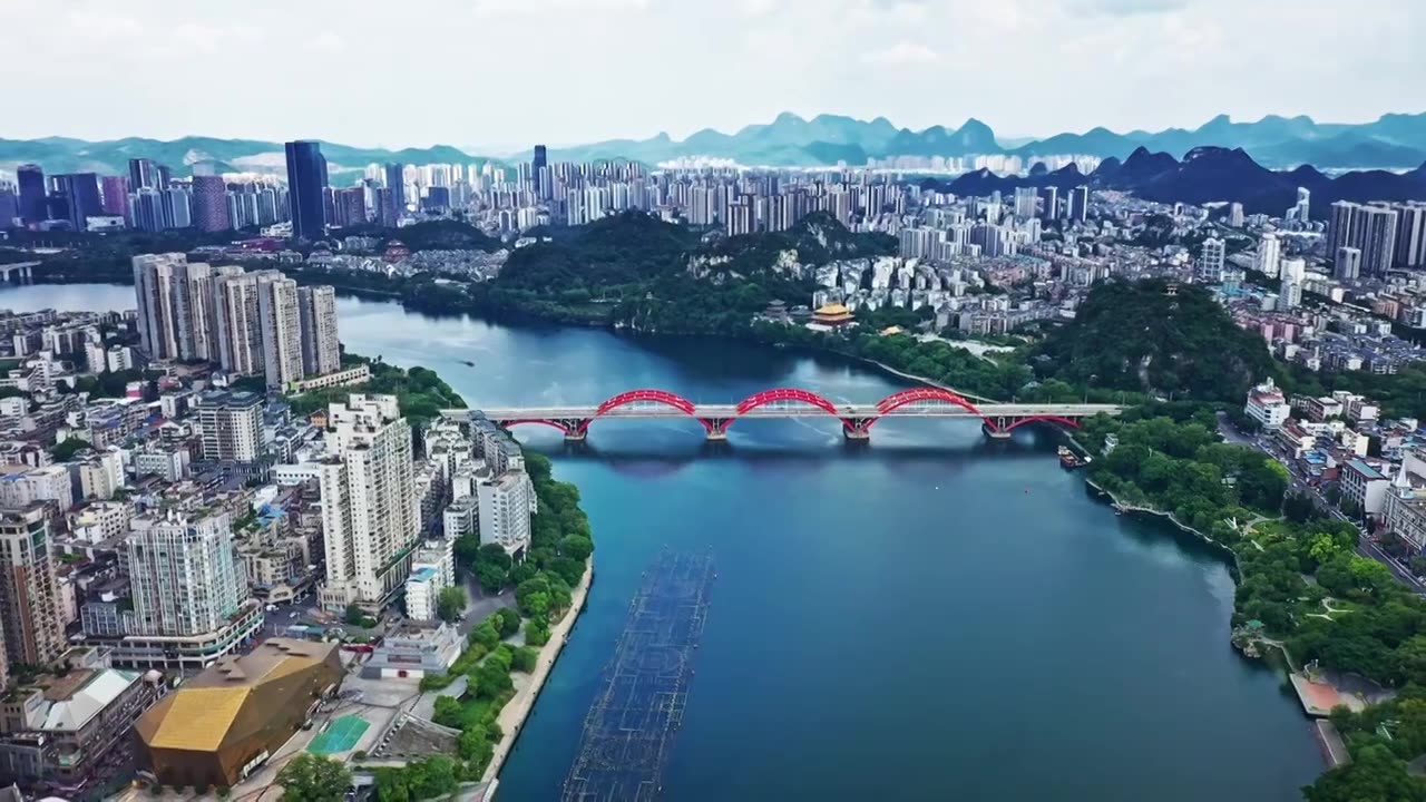 美丽柳州百里柳江柳州城市航拍文惠桥视频素材