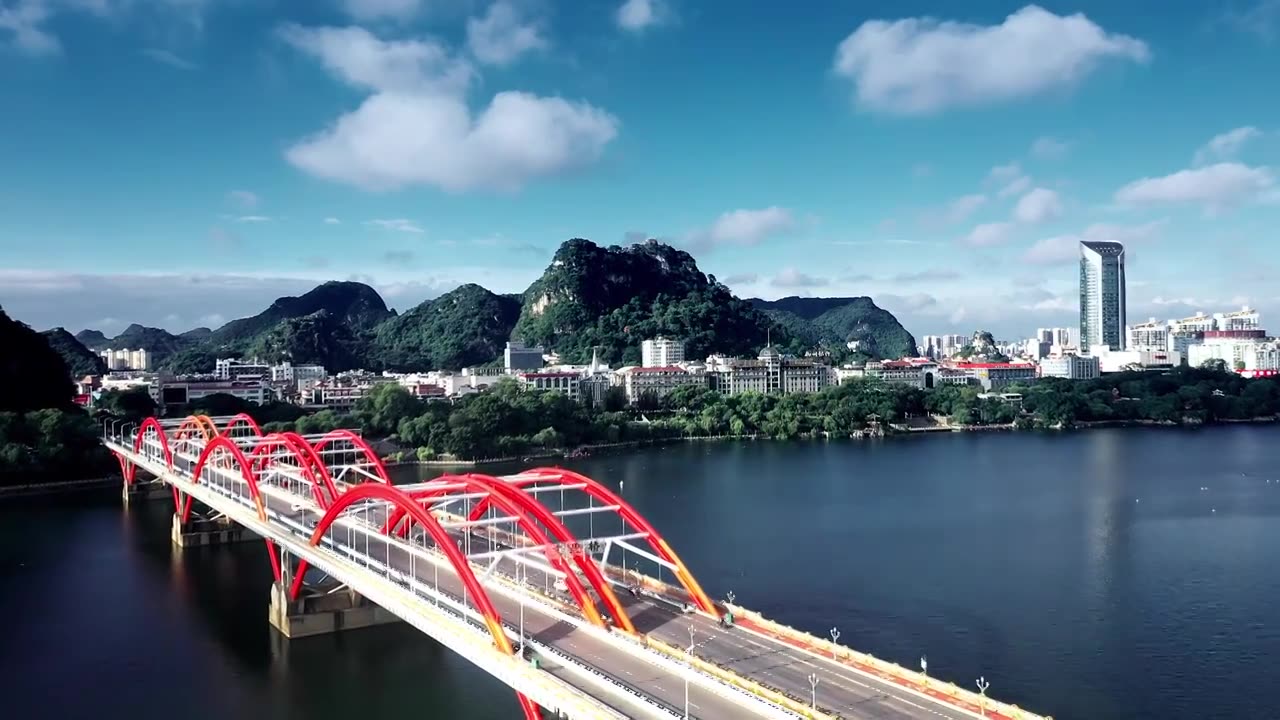 美丽柳州百里柳江柳州城市航拍文惠桥视频下载