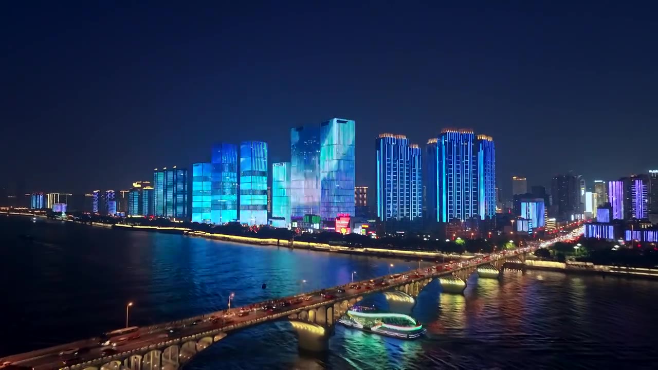 长沙城市夜景航拍视频素材