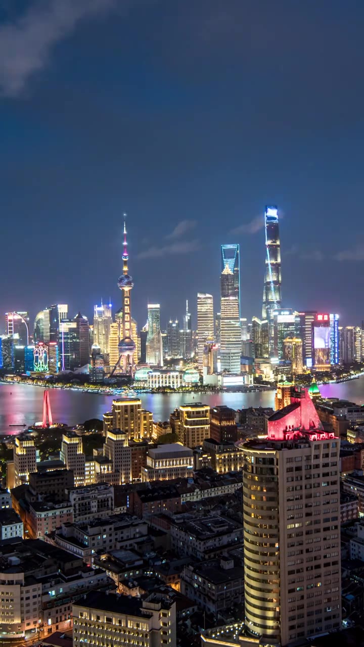 上海浦东城市天际线夜景视频素材