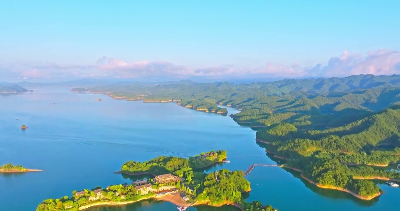 杭州千岛湖自然风光日出航拍视频素材