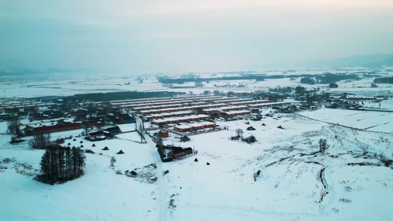 航拍冬季东北的新农村视频下载