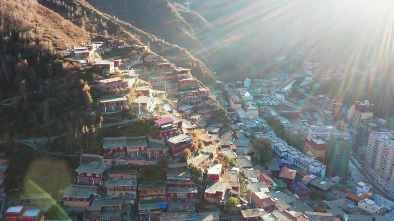 四川甘孜德格县藏族寺庙文化航拍视频下载