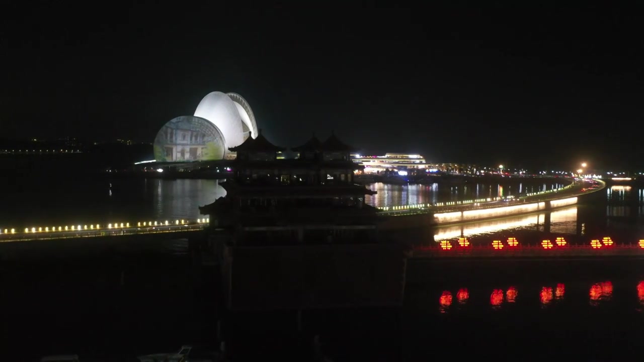 航拍珠海大剧院夜景视频下载