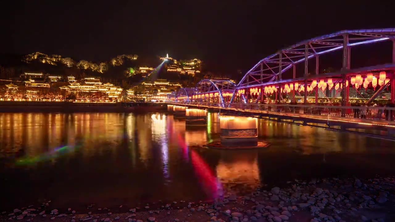 兰州中山桥夜景视频素材
