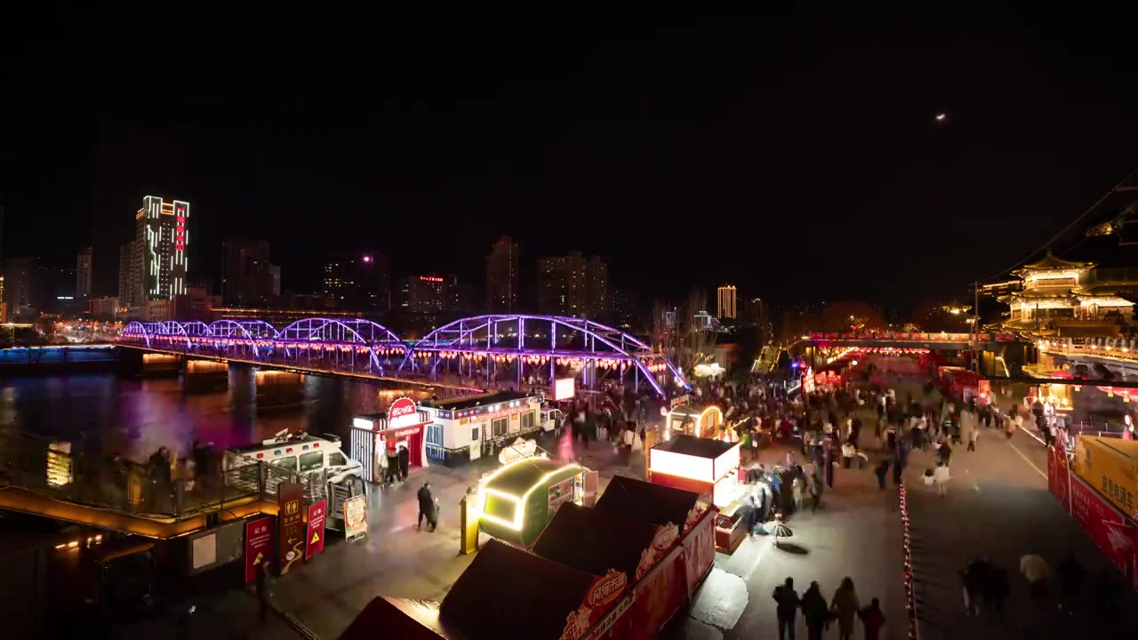 兰州中山桥夜景视频素材