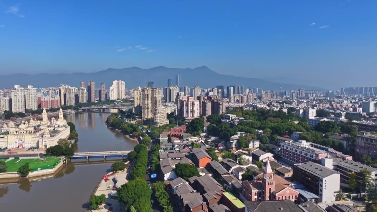 福州闽江，城市中心区风光视频下载