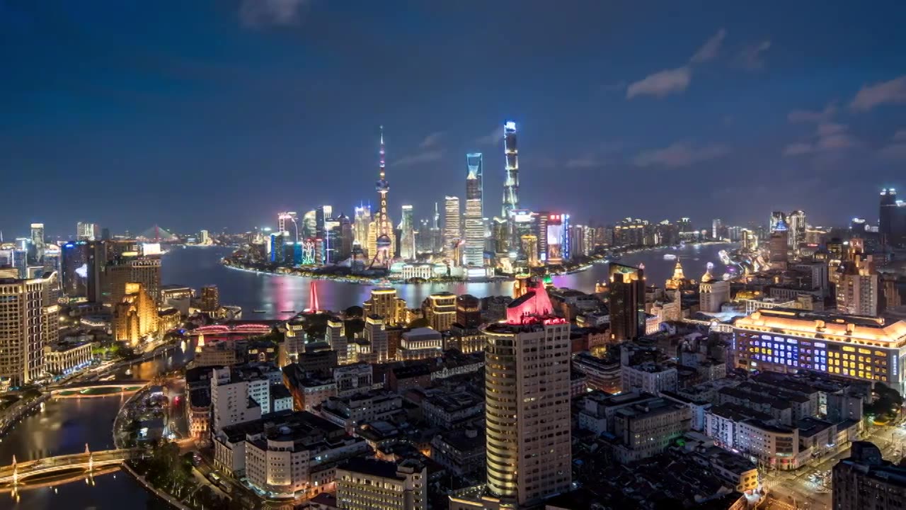上海浦东城市天际线夜景视频下载
