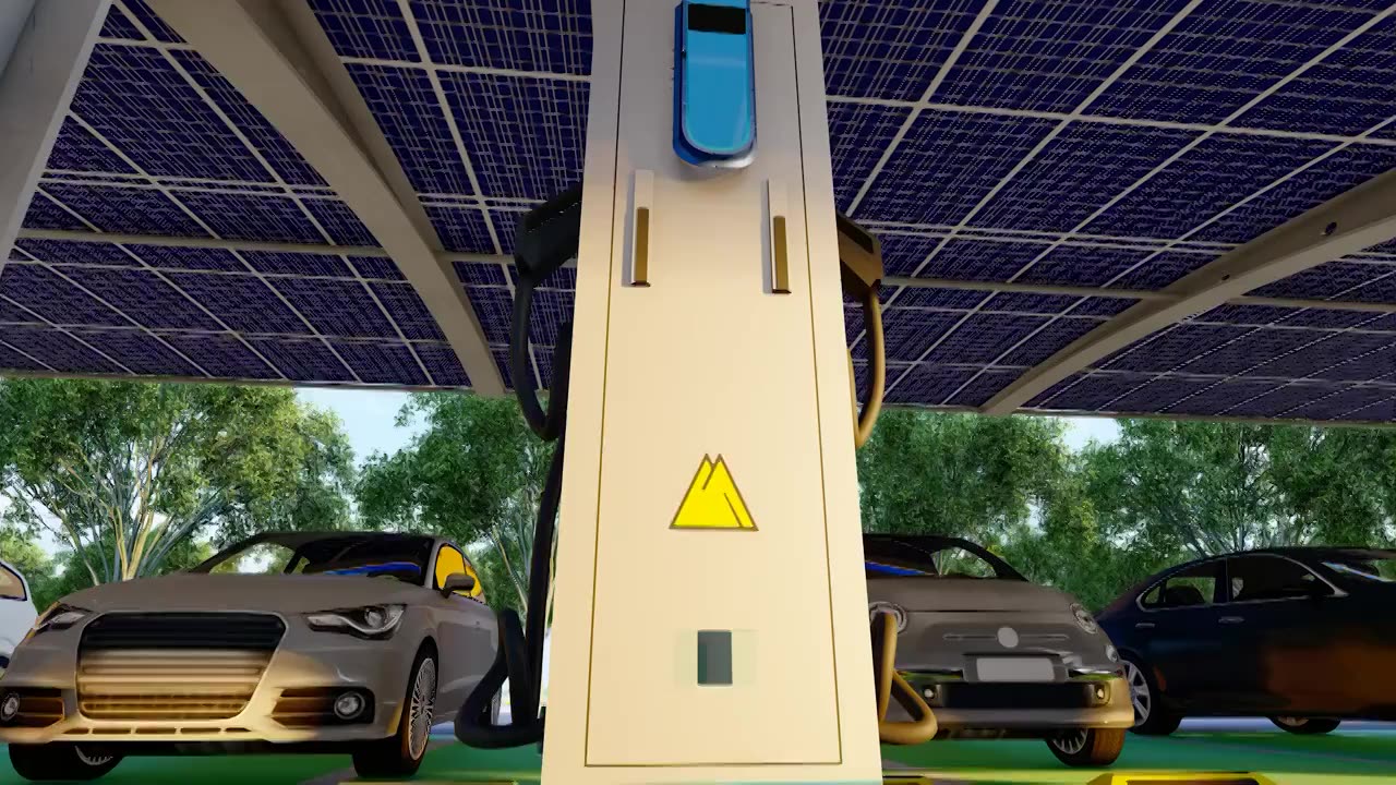 新能源电动车充电桩和停车棚视频下载