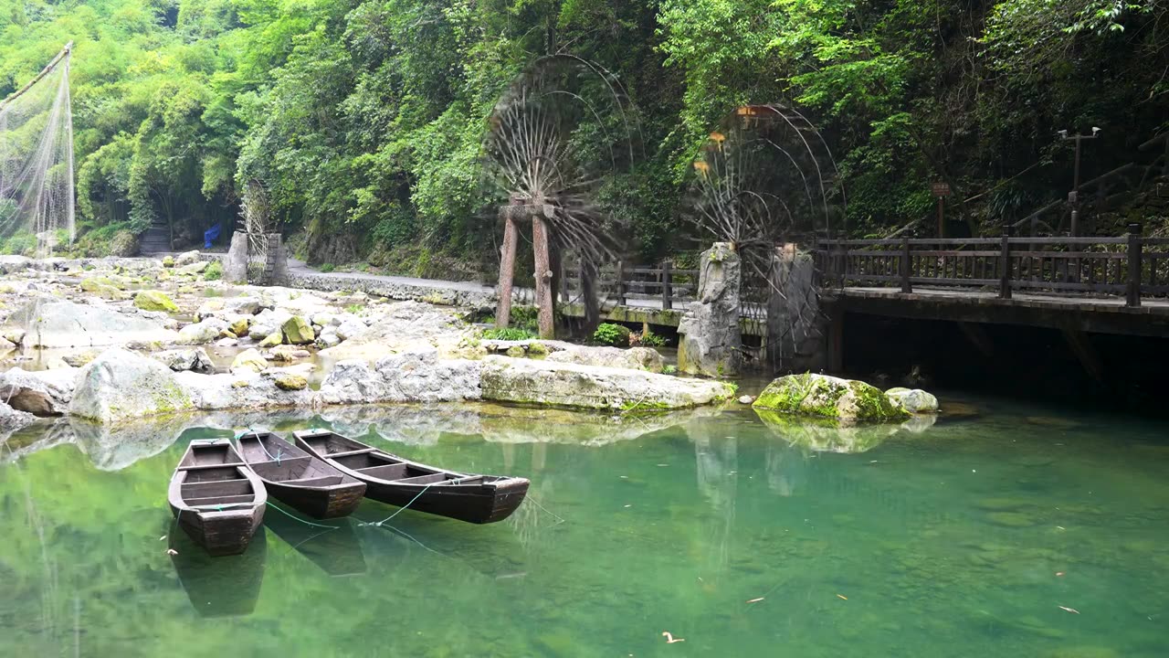 湖北宜昌旅游5A级三峡人家景区水车游船视频下载