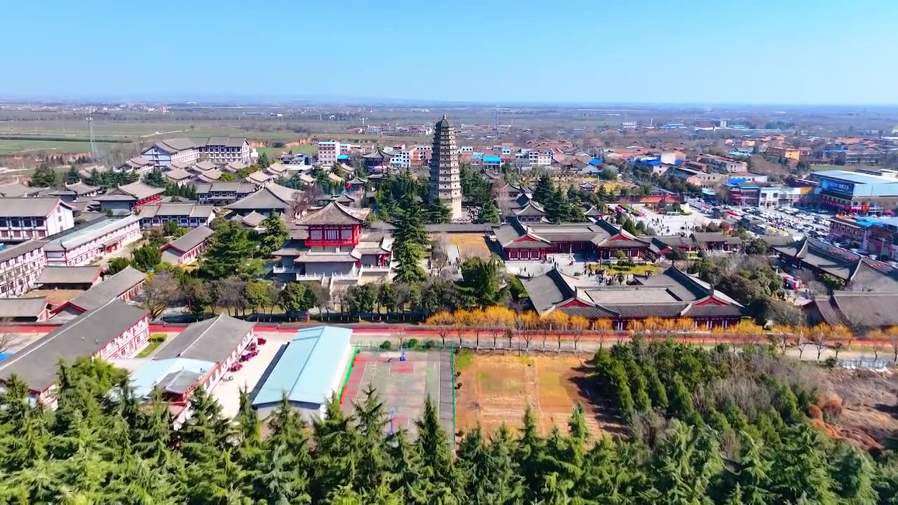航拍陕西宝鸡扶风法门寺佛教寺院景区视频下载