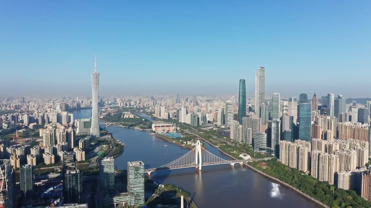 广州城市天际线航拍视频素材
