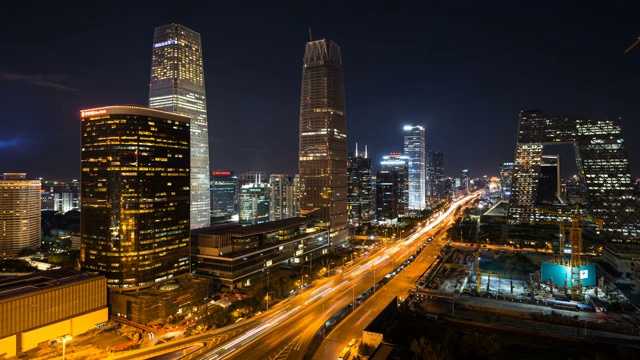 固定镜头 北京核心区东三环国贸夜景延时摄影视频素材