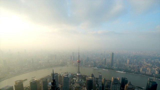 上海陆家嘴高空俯拍浦西白昼延时视频下载